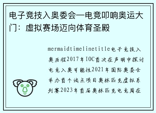 电子竞技入奥委会—电竞叩响奥运大门：虚拟赛场迈向体育圣殿